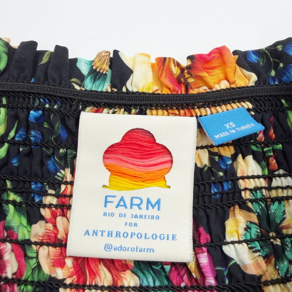 Farm Rio x Anthropologie Sasha Off-The-Shoulder Dress in‎ Black Floral Size XS - Picture 9 of 10